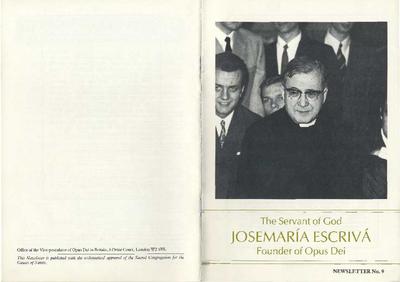 The Servant of God Josemaría Escrivá, Founder of Opus Dei. Newsletter No. 9. [Folleto]