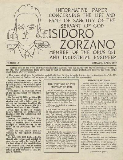 Informative Paper concerning the Life and Fame of Sanctity of the Servant of God Isidoro Zorzano, Member of Opus Dei and Industrial Engineer. No. 2. April 1950. [Folleto]