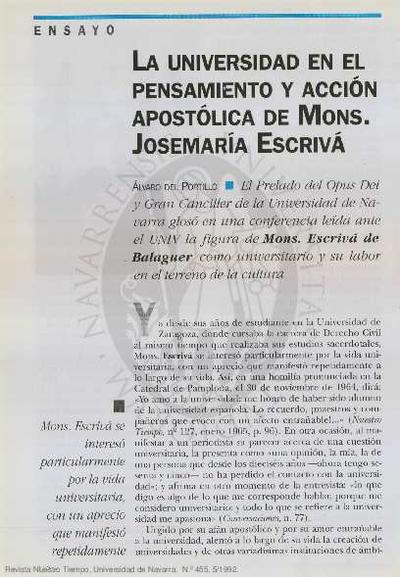 La universidad en el pensamiento y acción apostólica de Mons. Josemaría Escrivá. [Journal Article]
