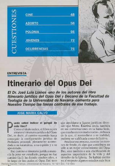 Itinerario del Opus Dei [entrevista realizada por José María Calvo]. [Artículo de revista]