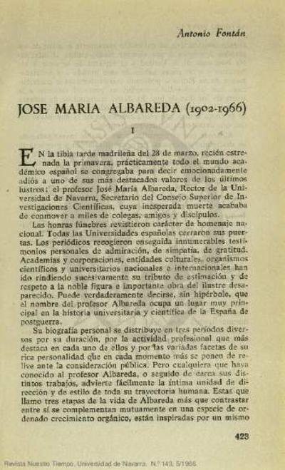 José María Albareda (1902-1966). [Artículo de revista]