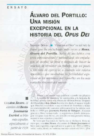 Álvaro del Portillo: una misión excepcional en la historia del Opus Dei. [Artículo de revista]