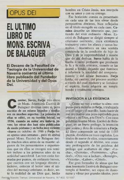 El último libro de Mons. Escrivá de Balaguer. [Artículo de revista]