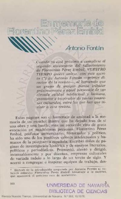 En memoria de Florentino Pérez Embid. [Journal Article]