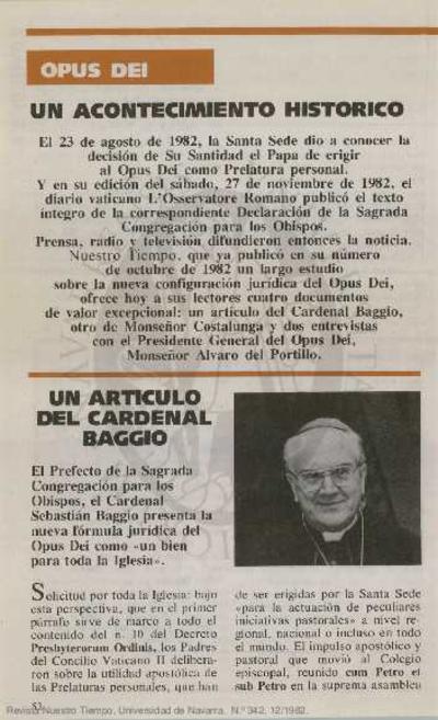 Un artículo del cardenal Baggio. [Artículo de revista]