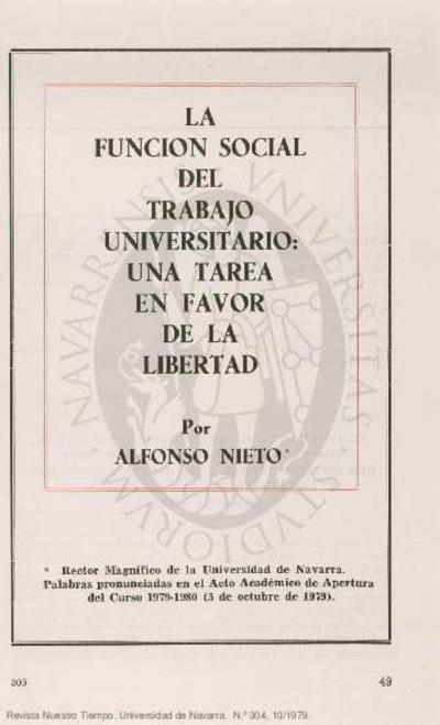 La función social del Trabajo universitario: una tarea en favor de la libertad. [Journal Article]