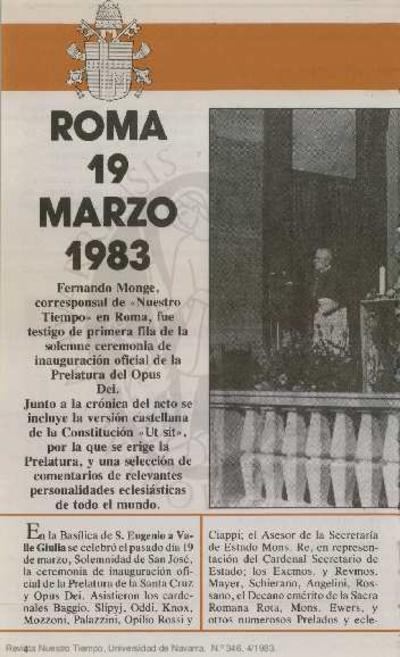 Roma, 19 marzo 1983. [Artículo de revista]