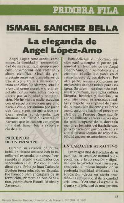 La elegancia de Angel López-Amo. [Artículo de revista]
