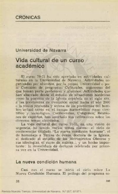 Universidad de Navarra: Vida cultural de un curso académico. [Artículo de revista]