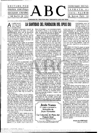La santidad del fundador del Opus Dei. [Entrevista realizada por Miguel Castellvi]. [Newspaper Article]