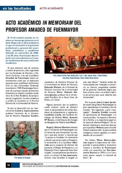 Acto académico in memoriam del profesor Amadeo de Fuenmayor. [Artículo de revista]