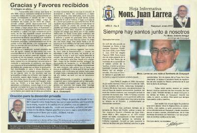 Hoja Informativa: Mons. Juan Larrea. Nº 2: Siempre hay santos junto a nosotros. [Folleto]