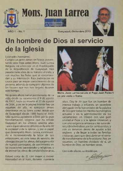 Hoja Informativa: Mons. Juan Larrea. Nº 1: Un hombre de Dios al servicio de la Iglesia. [Brochure]