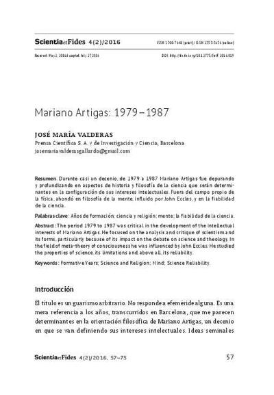 Mariano Artigas: 1979-1987. [Artículo de revista]