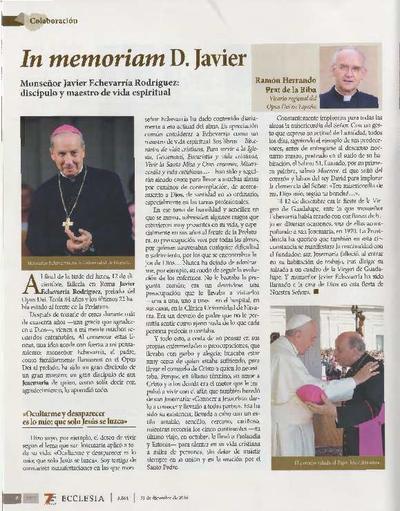 In memoriam D. Javier. Monseñor Javier Echevarría Rodríguez: discípulo y maestro de vida espiritual. [Journal Article]