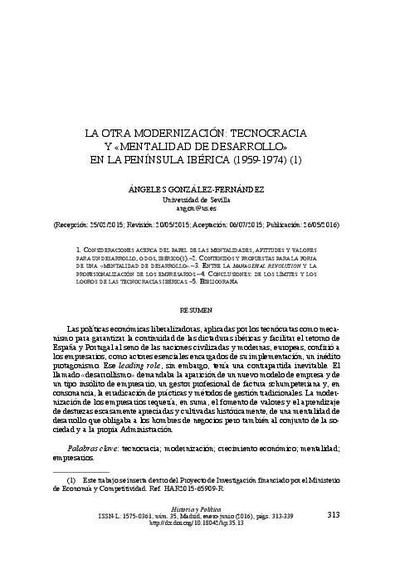 La otra modernización: tecnocracia y «mentalidad de desarrollo» en la Península Ibérica (1959-1974) (1). [E-Journal Article]