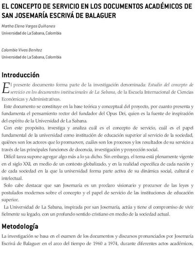 El concepto de servicio en los documentos académicos de san Josemaría Escrivá de Balaguer. [Parte de un libro electrónico]