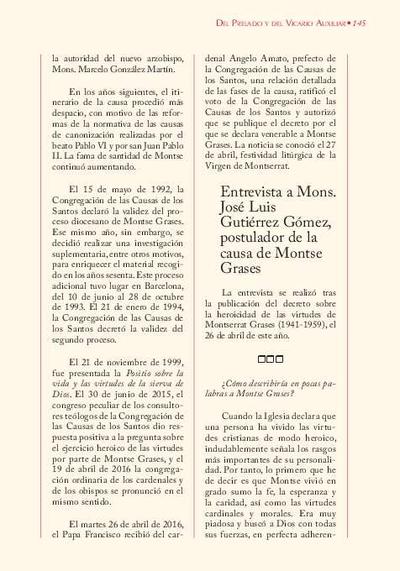 Entrevista a Mons. José Luis Gutiérrez Gómez, postulador de la causa de Montse Grases. [Journal Article]