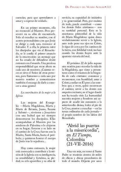 Artículo 'Abrid las puertas a la misericordia', «El Tiempo», Colombia (21-VII-2016). [Journal Article]