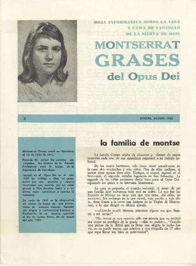 Hoja informativa sobre la vida y fama de santidad de la sierva de Dios Montserrat Grases, del Opus Dei: hoja informativa. Nº 3: La familia de Montse. [Folleto]