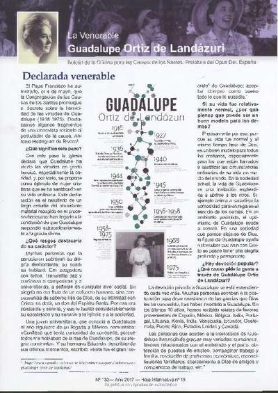 La sierva de Dios Guadalupe Ortiz de Landázuri: hoja informativa. Nº 15. Declarada venerable. [Folleto]