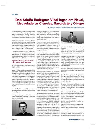 Don Adolfo Rodríguez Vidal Ingeniero Naval, Licenciado en Ciencias, Sacerdote y Obispo. [Journal Article]