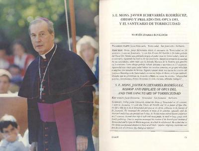 S.E. Mons. Javier Echevarría Rodríguez, Obispo y Prelado del Opus Dei, y el santuario de Torreciudad. [Artículo de revista]