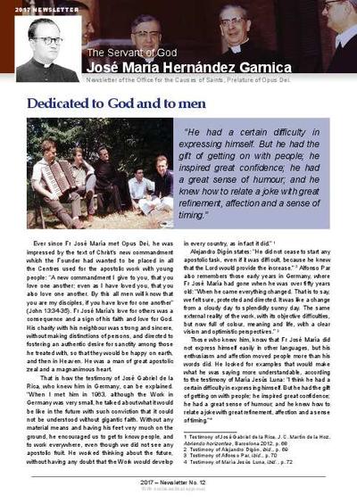 Newsletter: The Servant of God José María Hernández Garnica. Nº 12. Dedicated to God and to men. [Folleto electrónico]