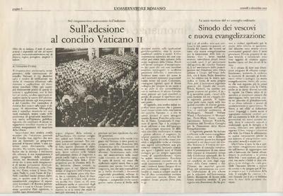 Sull'adesione al Concilio Vaticano II: nel quinquagesimo anniversario dell'indizione. [Newspaper Article]