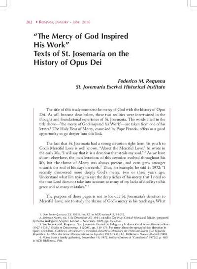 «The Mercy of God Inspired His Work». Texts of St. Josemaría on the History of Opus Dei. [Journal Article]