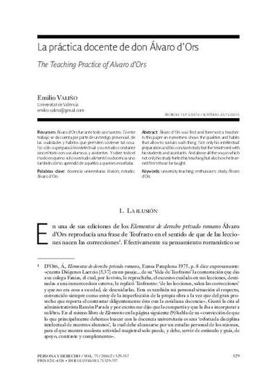 La práctica docente de don Alvaro d’Ors. [Journal Article]