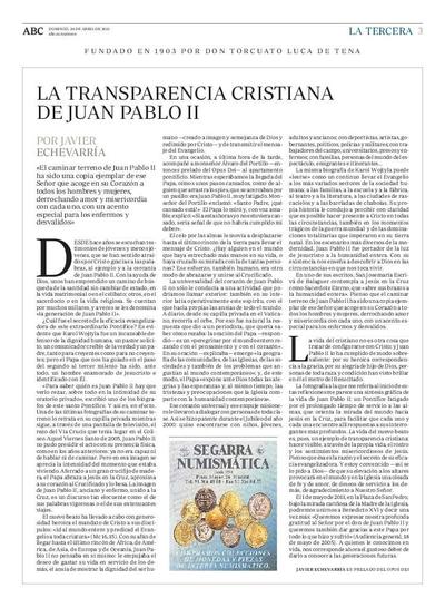 La transparencia cristiana de Juan Pablo II. [Newspaper Article]
