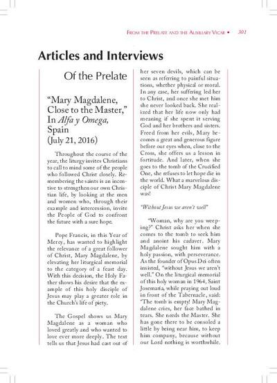 Article 'Mary Magdalene, Close to the Master', In «Alfa y Omega», Spain (July 21, 2016). [Artículo de revista]
