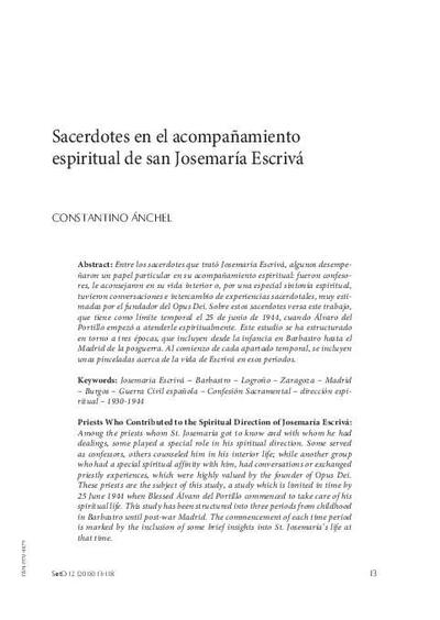 Sacerdotes en el acompañamiento espiritual de san Josemaría Escrivá. [Artículo de revista]
