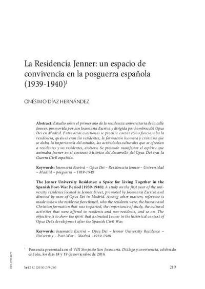 La Residencia Jenner: un espacio de convivencia en la posguerra española (1939-1940). [Journal Article]