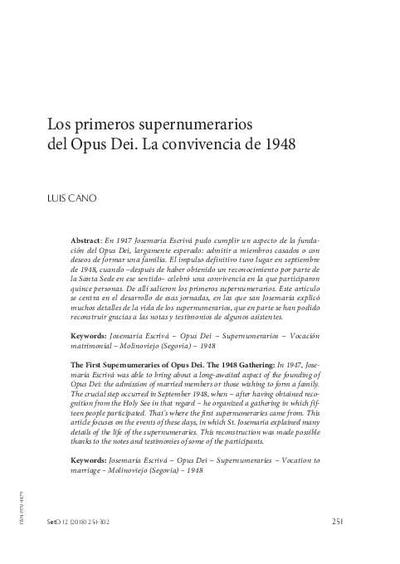 Los primeros supernumerarios del Opus Dei. La convivencia de 1948. [Journal Article]