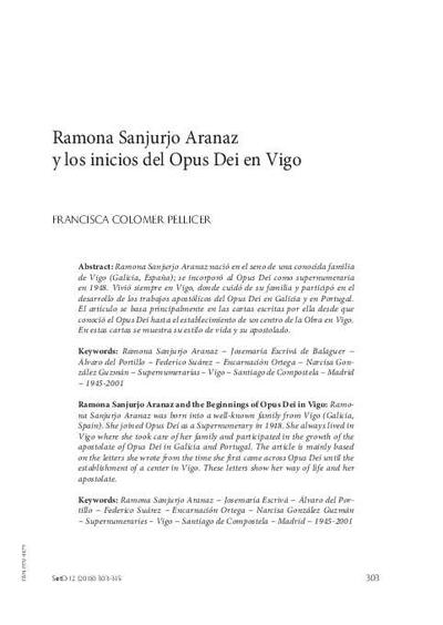 Ramona Sanjurjo Aranaz y los inicios del Opus Dei en Vigo. [Journal Article]