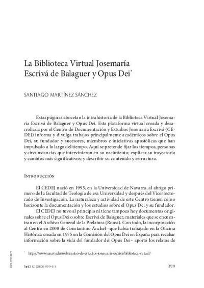La Biblioteca Virtual Josemaría Escrivá de Balaguer y Opus Dei. [Journal Article]