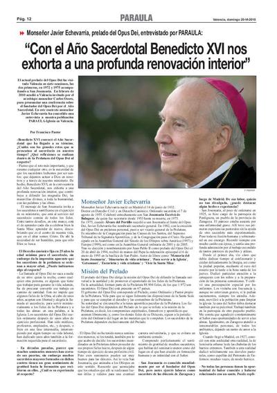 «Con el Año Sacerdotal Benedicto XVI nos exhorta a una profunda renovación interior» [Entrevista realizada por Francisco Pastor]. [Artículo de revista]