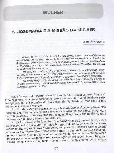S. Josemaria e missão da mulher. [Artículo de revista]