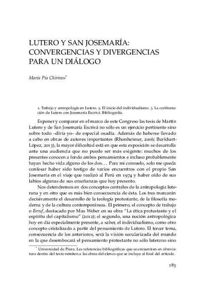 Lutero y san Josemaría: Convergencias y divergencias para un diálogo. [Parte de un libro]