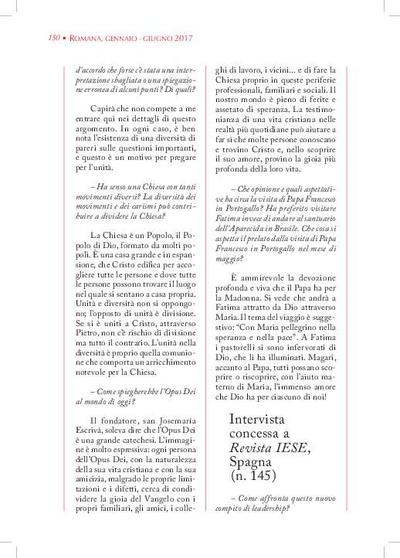 Intervista concessa a «Revista IESE», Spagna (n. 145). [Journal Article]
