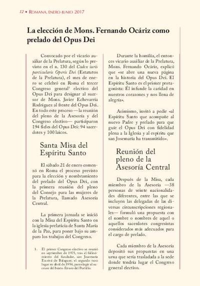 La elección de Mons. Fernando Ocáriz como prelado del Opus Dei. [Journal Article]