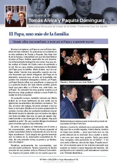 Los siervos de Dios Tomás Alvira Alvira y Paquita Domínguez Susín: hoja informativa. Nº 10: El Papa, uno más de la familia. [Brochure]