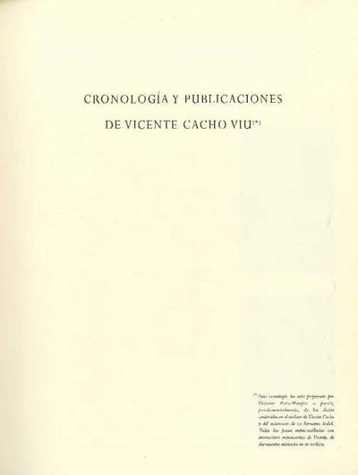 Cronología y publicaciones de Vicente Cacho Viu. [Parte de un libro]