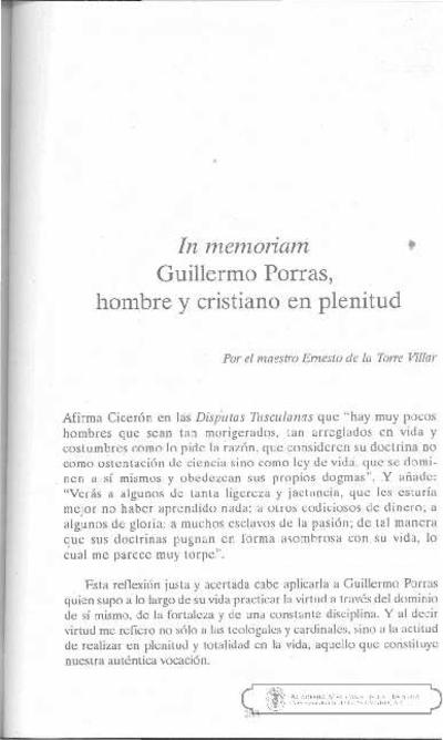 In memoriam Guillermo Porras, hombre y cristiano en plenitud. [Journal Article]