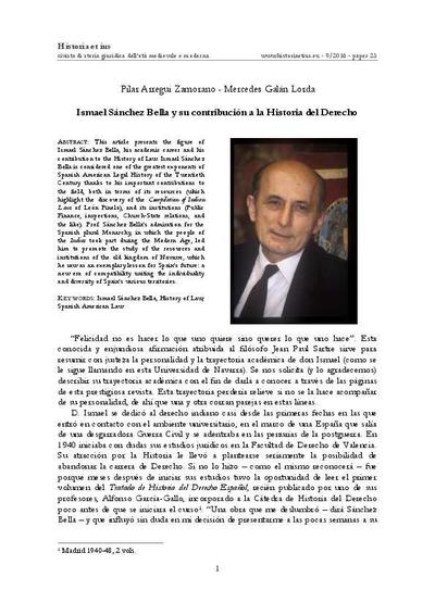 Ismael Sánchez Bella y su contribución a la Historia del Derecho. [E-Journal Article]