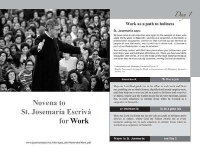 Novena to St. Josemaria Escriva for Work. [Folleto]