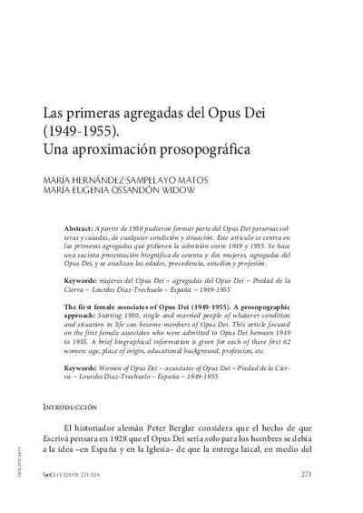 Las primeras agregadas del Opus Dei (1949-1955). Una aproximación prosopográfica. [Journal Article]