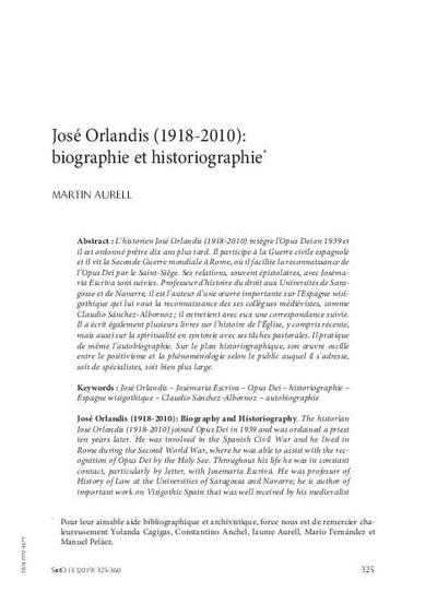 José Orlandis (1918-2010): biographie et historiographie. [Journal Article]